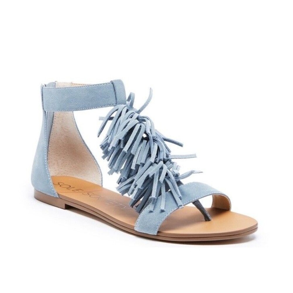 Sole Society Size 7 Sandal T-Strap Blue Leather Women